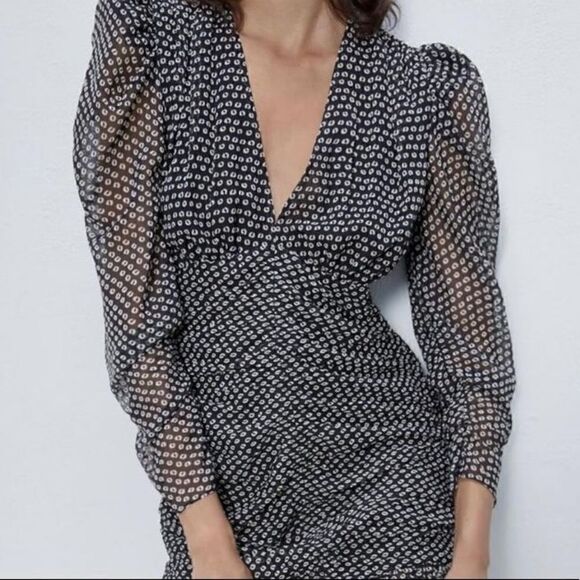 NEW ZARA Ruched Long Sleeve Dress - Picture 1 of 4